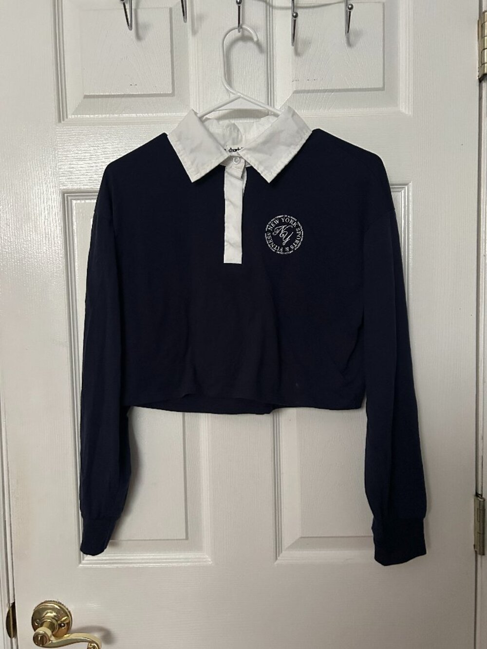Charlotte Russe Navy Long Sleeve Polo Shirt Women's Small Academia School Fall